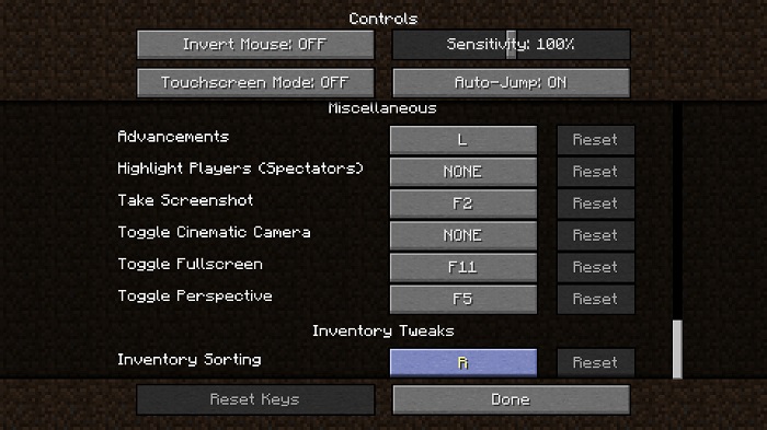 inventory tweaks mod
