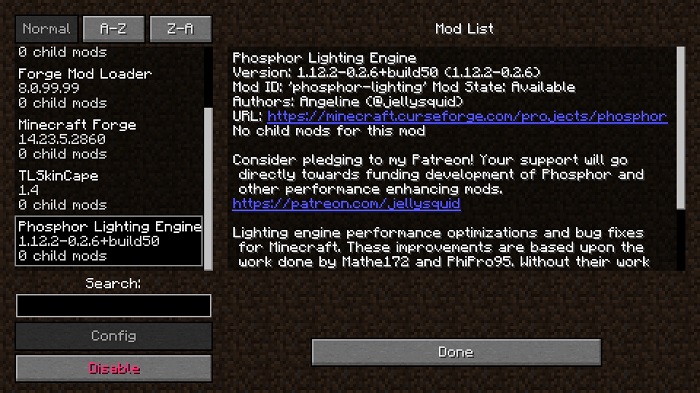 phosphor minecraft